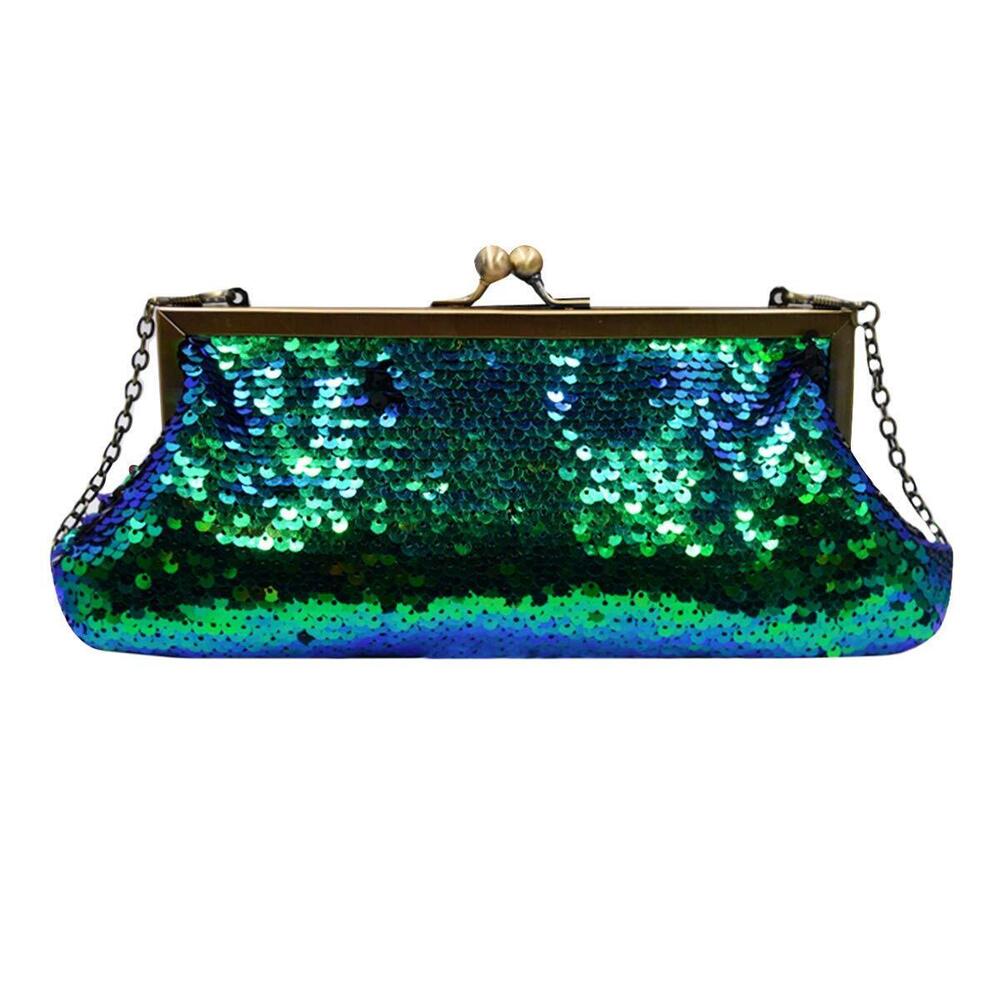 3453 Buddy Sequins Kiss Lock Clutch Purse Glitter Mermaid Evening Handbag